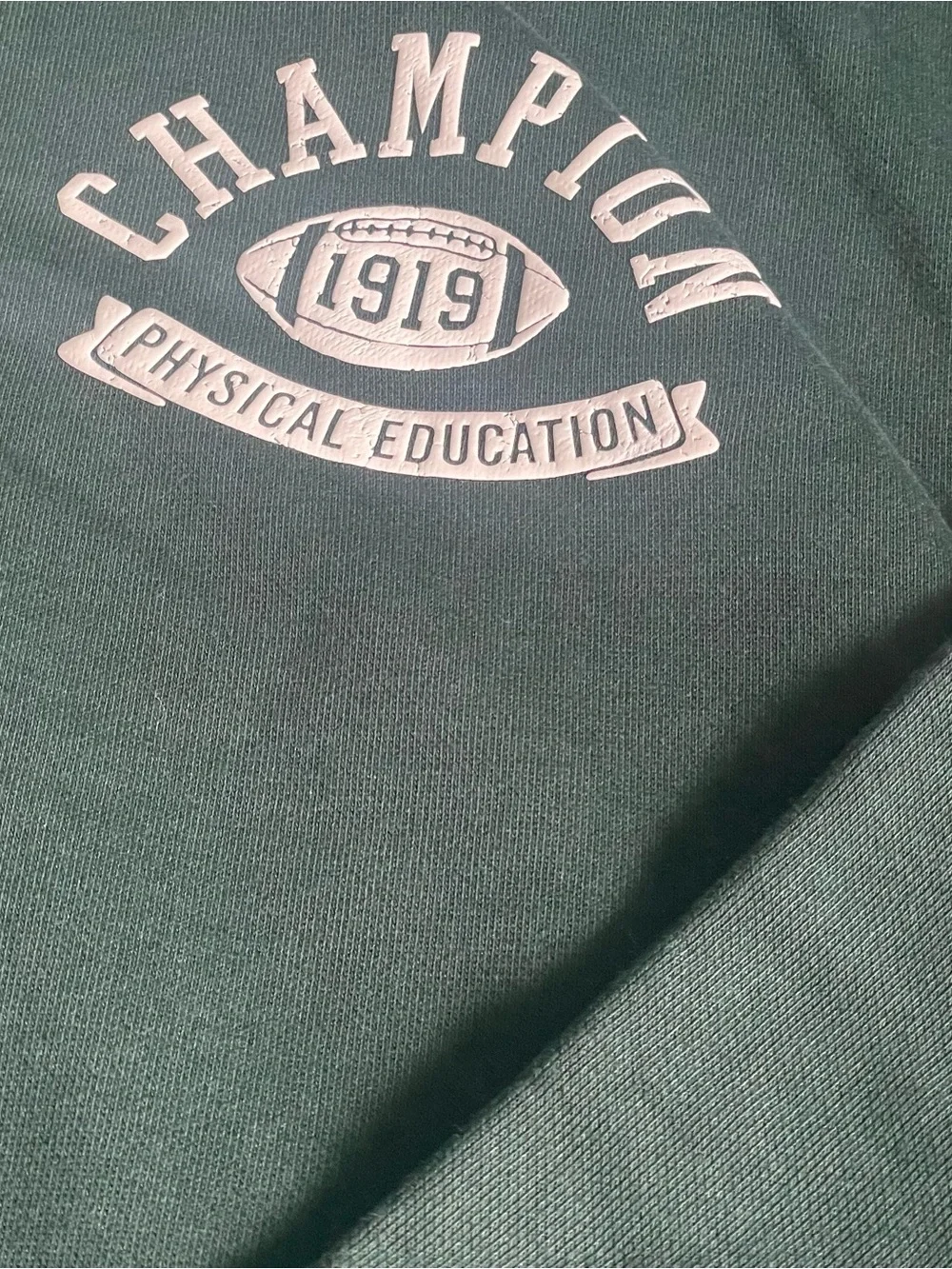 Champion Dark Green Crewneck Pullover with Cream Stripe Accents